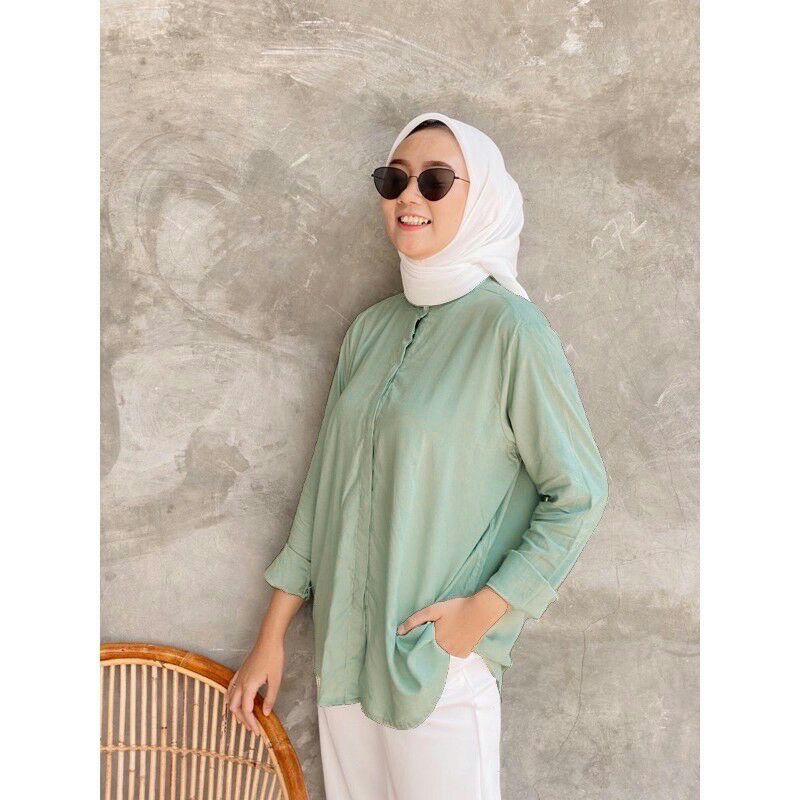 KEMEJA WANITA OVER SIZE FIT TO XXL RAYON TWILL-Matcha