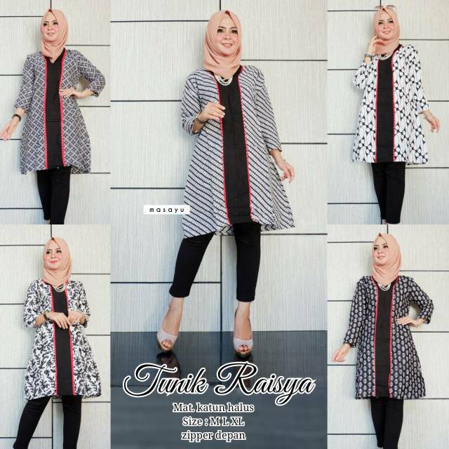 Tunik Batik Atasan Batik Raisya Seragam Kantor Fashion Wanita Hijab Monochrome kOndangan