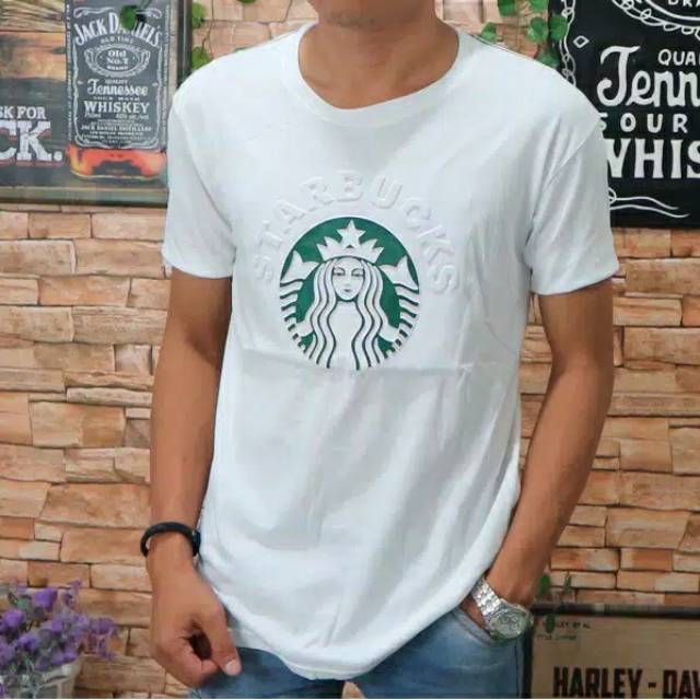  BAJU KAOS PRIA COWOK MOTIF TERBARU STARBUCKS WHITE 