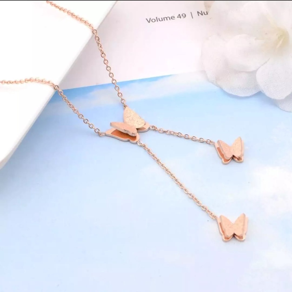 Kalung Titanium Premium model fuji liontin permata satu /Kalung wanita titanium anti karat Ala Korea Untuk Wanita Rantai Choker