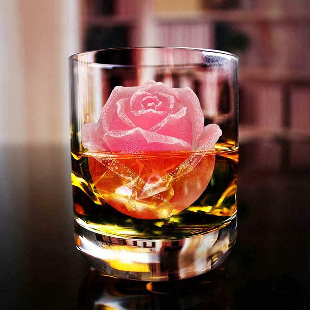 Solighter 3D Rose Cetakan Silikon Alat Dapur Whiskey Handmade Ice Cube Tray