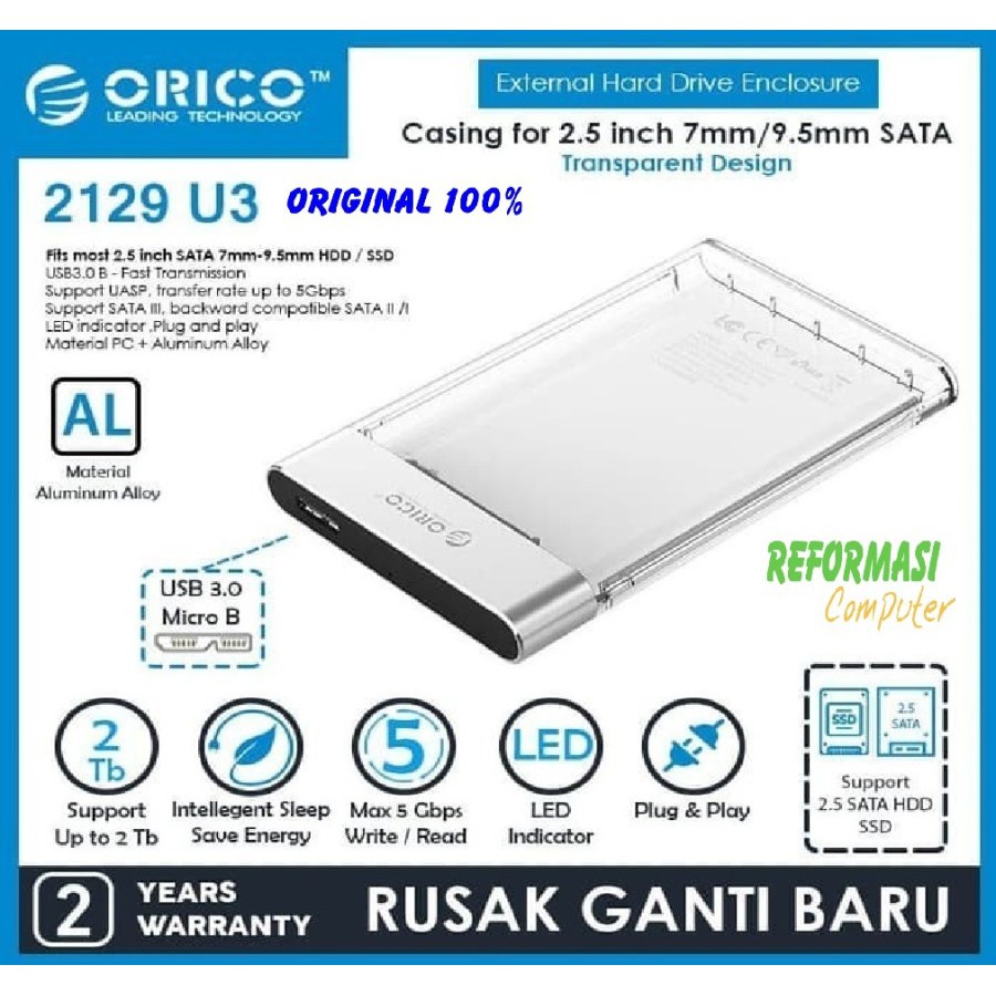 ORICO 2129U3 HDD / SSD Enclosure 2.5&quot; USB3.0 - Transparant original