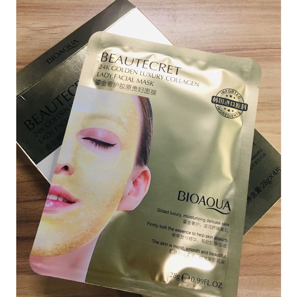 [COD] Bioaqua 24K Golden Luxury Collagen Face Mask 28g Membantu Memperbaiki Keadaan Kulit Area Sekitar Mata