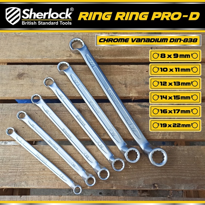 Kunci Ring Ring Set Pro-D (6 pcs) Sherlock Tools 8-22 mm CR-V DIN 838