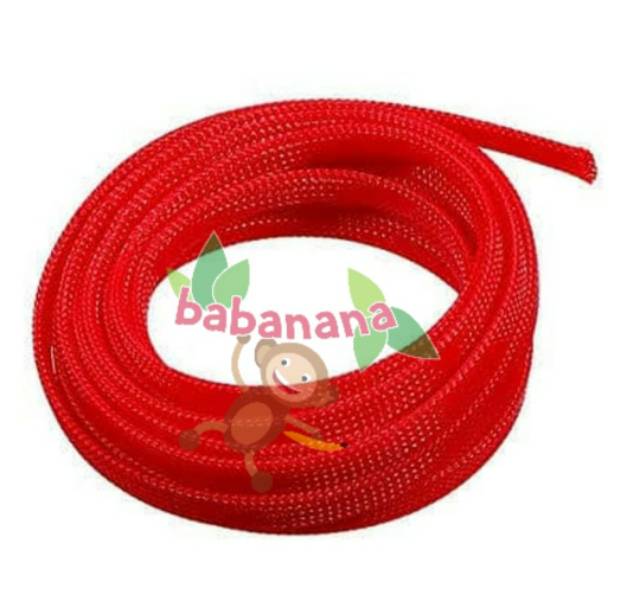 Pembungkus kabel 8 mm merah cable sleeve braided nylon