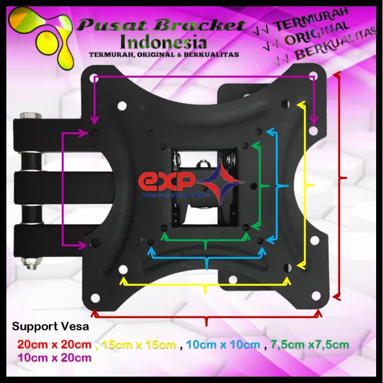 Bracket TV COOCAA 14 s/d 43 inch 6 ARAH FULL BESI SUPER KOKOH GARANSI 100% ORI