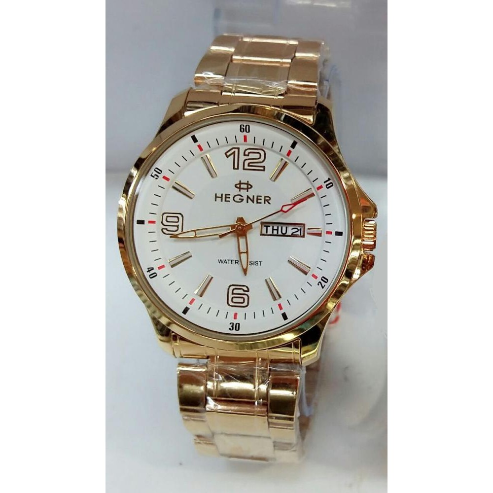 Jam Tangan Pria Analog Hegner 1511GA Gold Plat Putih Original