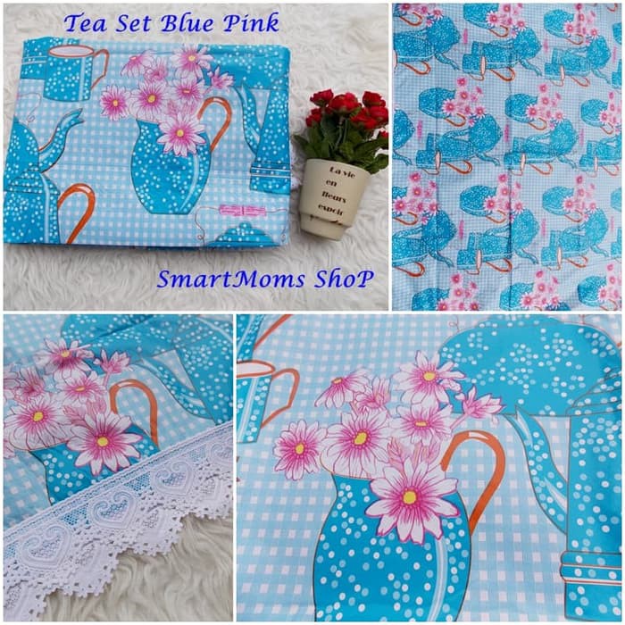 Taplak Meja Makan Plastik Anti Air Premium 4-6 Kursi TeaSet Pink Blue