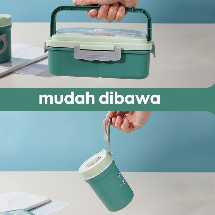 Sudah READY.. Kotak Bekal lunchbox tas set anti tumpah/Tempat Makan dan Mangkuk Sup free sendok