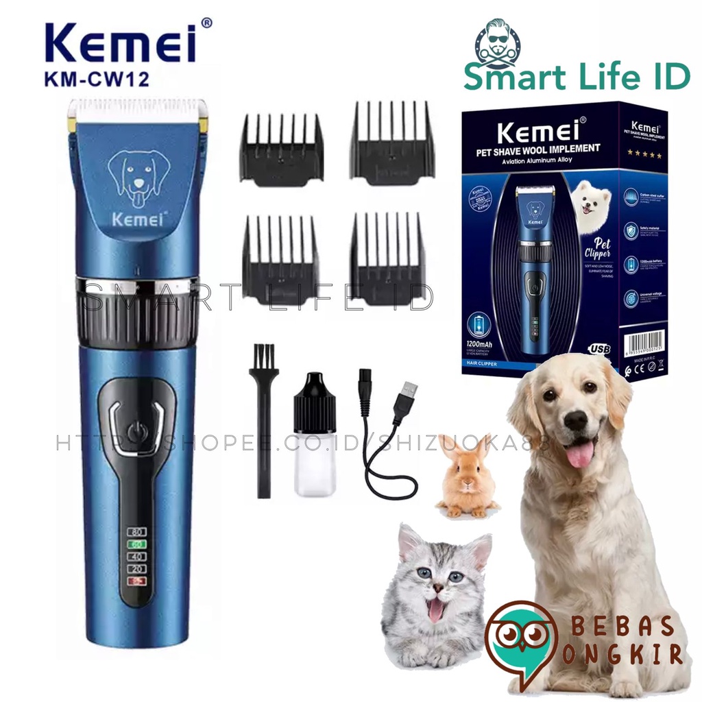 Alat Cukur Rambut KM CW 12 Pet Clipper Bulu Hewan Anjing Kucing Kelinci Rechargeable  Mesin Pemotong Bulu Elektrik Cukuran Kemei KM CW12