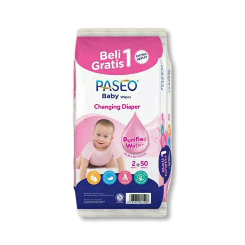 PROMO!!! PASEO BELI 1 GRATIS 1 BABY WIPES TISSUE BASAH 50 SHEETS