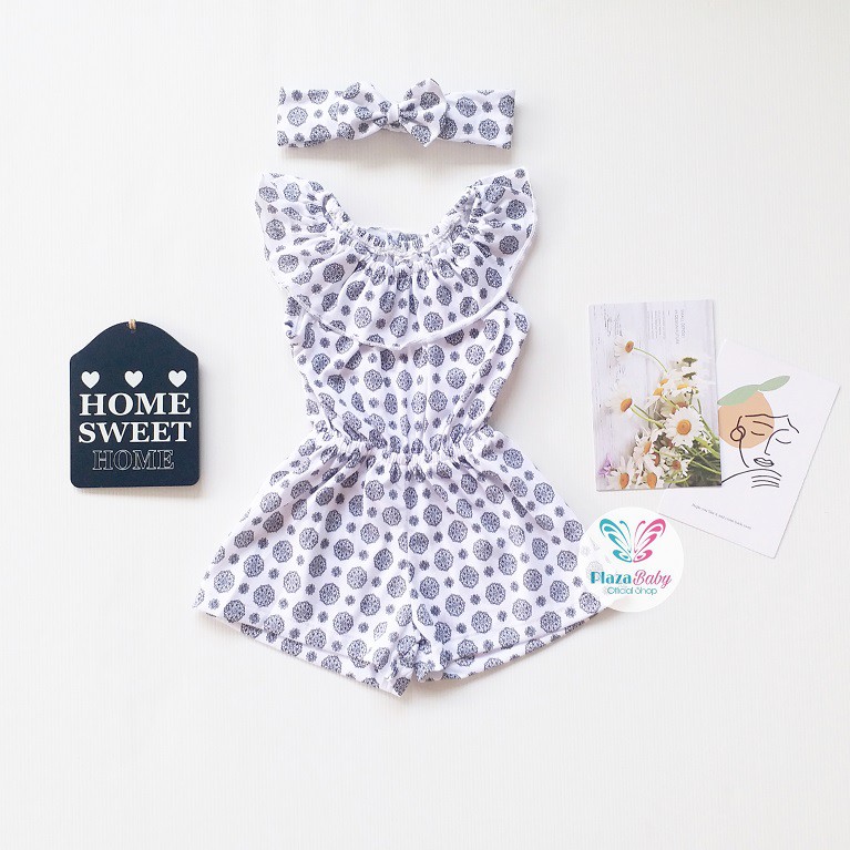 Plazababyku MX JUMPSUIT NESYA BANDO setelan bayi motif bunga yang lucu free headband