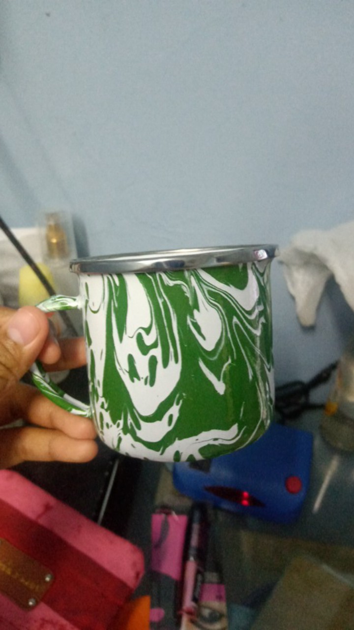 Mug Cangkir Enamel Kaleng Jadoel Blirik Blurik Loreng Hijau 8cm