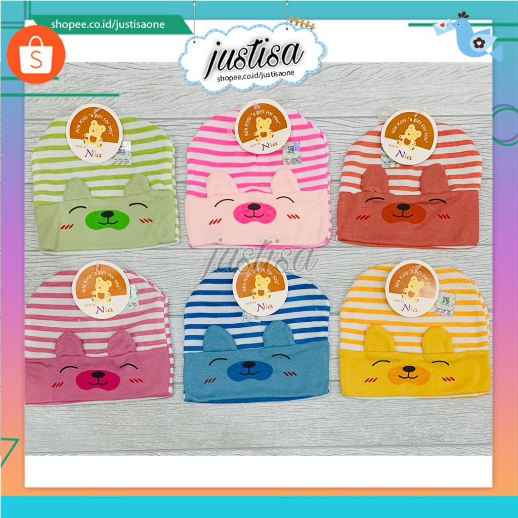 Promo !! NIA-TOPI BAYI NEW BOR TOPI BAYI MOTIF SALUR WARNA MURAH