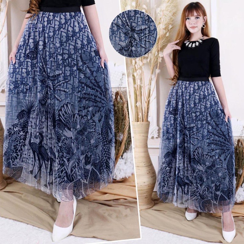 Rok Tutu Panjang Printing Label Branded | Tutu Maxi Skirt Import - KLV