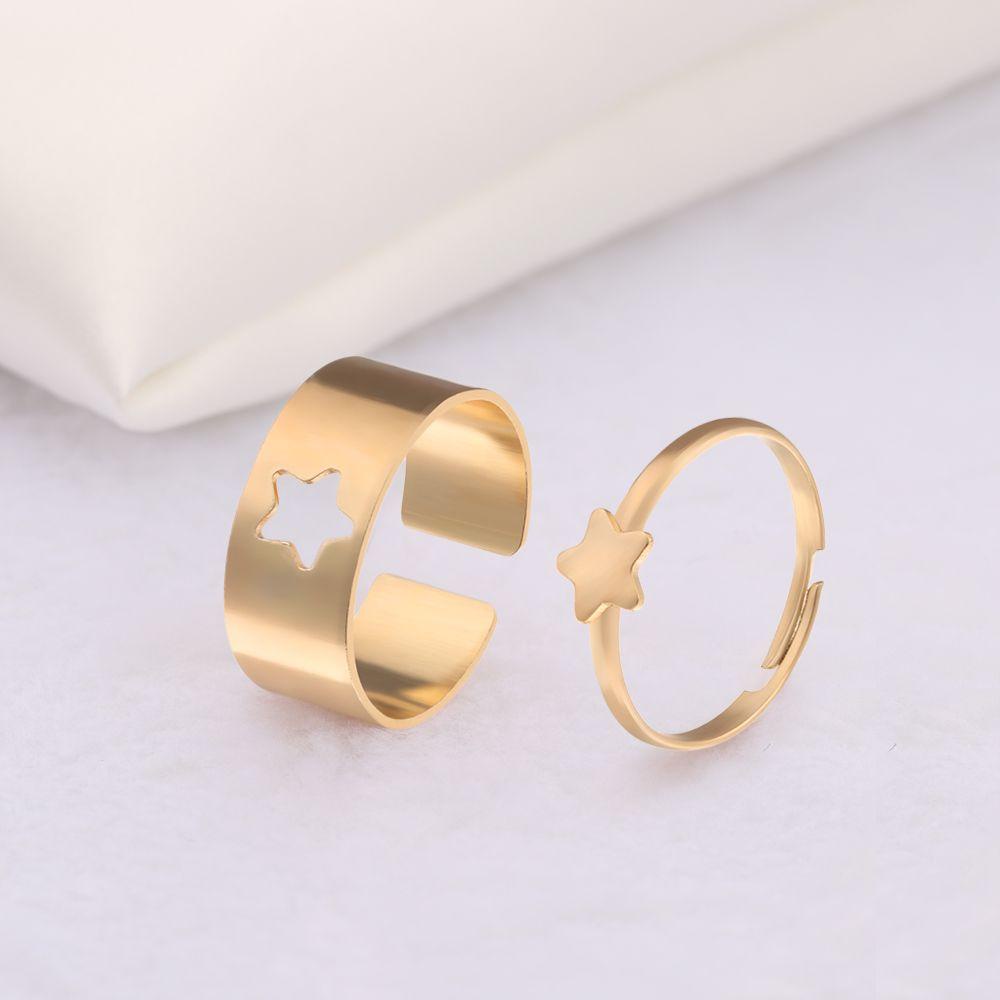 R-flower 2pcs Cincin Cocok Mode Pernyataan Terbuka Pernikahan Perhiasan Romantis Pernyataan Terbuka Cincin Pasangan