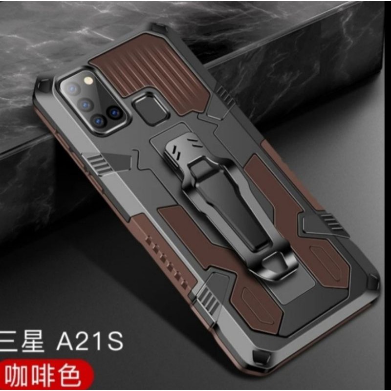 case new model robot armor Samsung A21s hard case anti shock - Cokelat