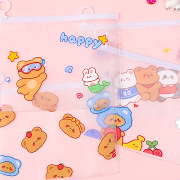 tempat pensil tempat masker transparan cute bear waterproof bag stp041(4e1)