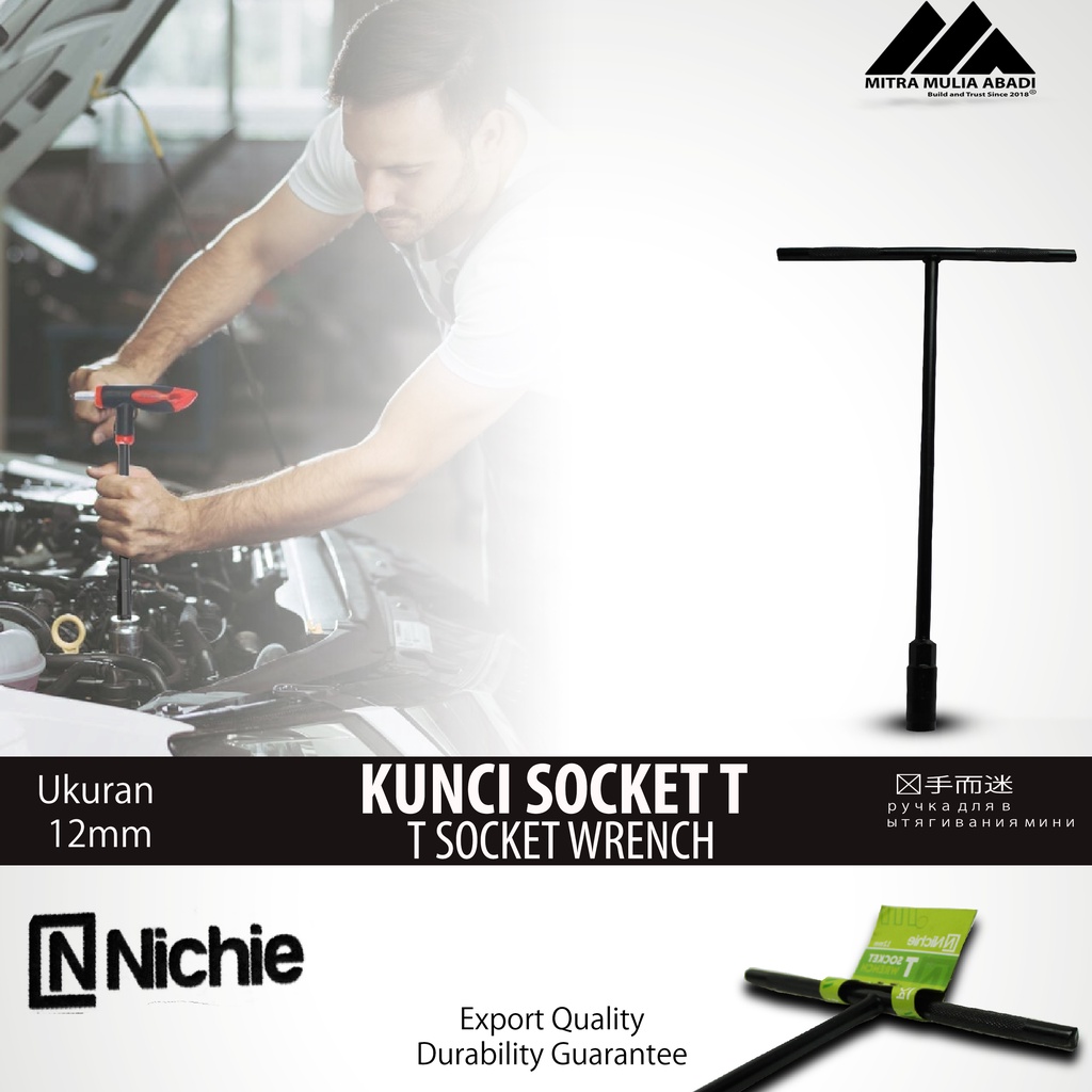 Kunci Sock T Panjang Ukuran Hex 12mm Baut 12mm Hitam