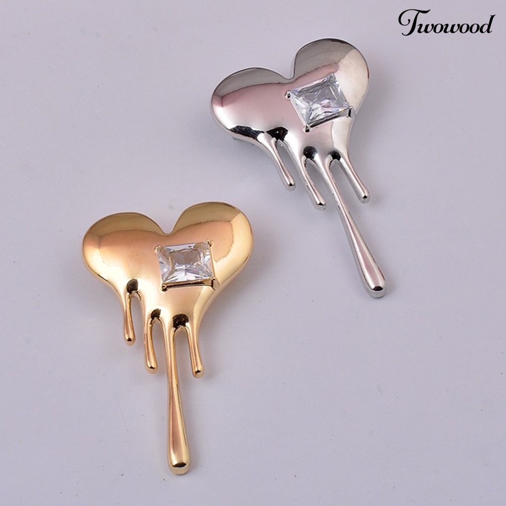 Twowood Mini Exquisite Lapel Pin Gift Heart Shaped White Cubic Zirconia Brooch Pin Costume Accessories