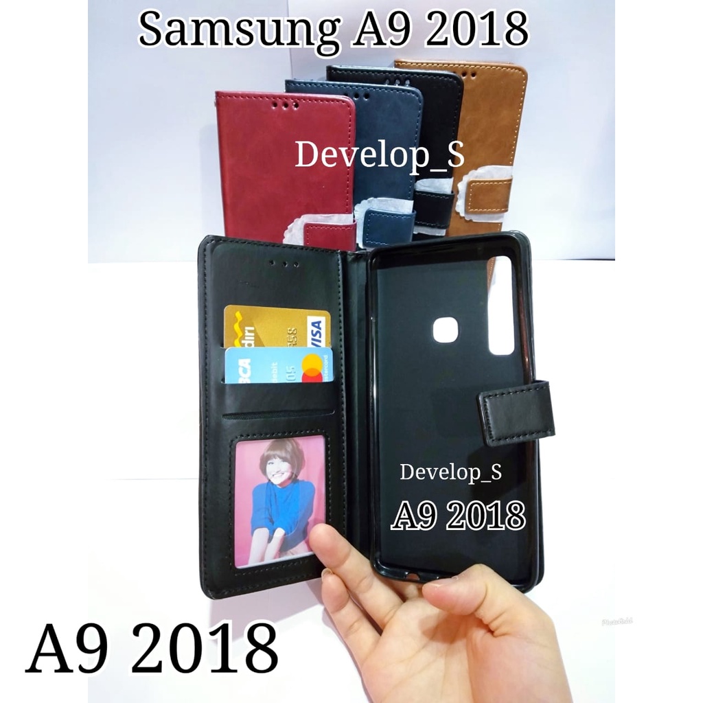 Leather Case Flip Cover Kulit Samsung Galaxy A9 2018 / A9Pro A9 Pro 2016