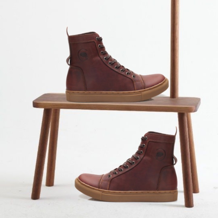 KHAFRA BROWN (Kulit Asli) - Sepatu Boots Pria Kasual Kulit Klasik Vintage Sporty Casual Cowok - Boot Kulit