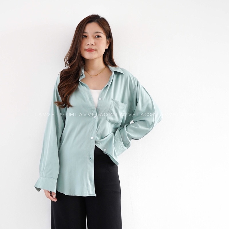 LAVVELA VELOVE BASIC SHIRT KEMEJA RAYON TWILL KEMEJA KANTOR FORMAL POLOS OVERSIZE