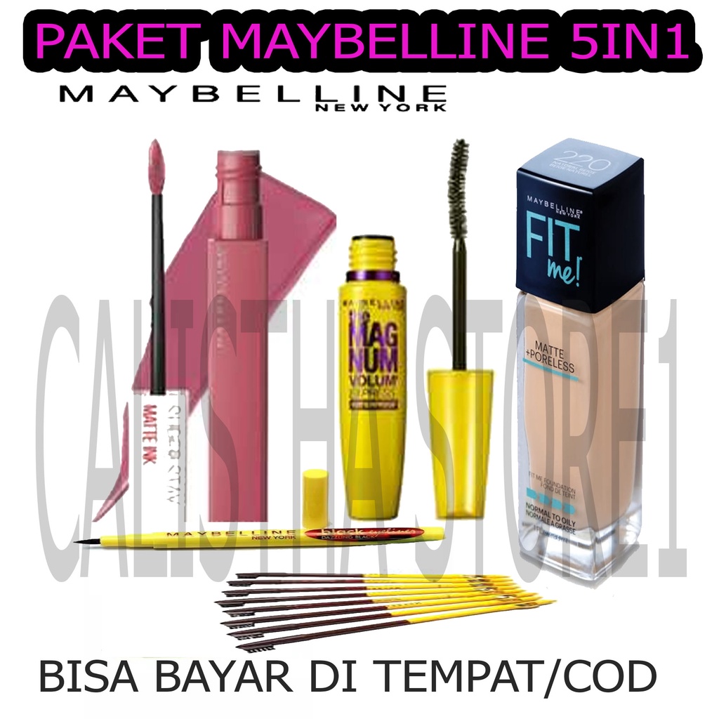 PROMO Paket Maybelline (Fit me foundotion maybelline, Lipstik maybelline,Pensil alis maybelline, Maskara magnum, eyeliner maybelline)-COD