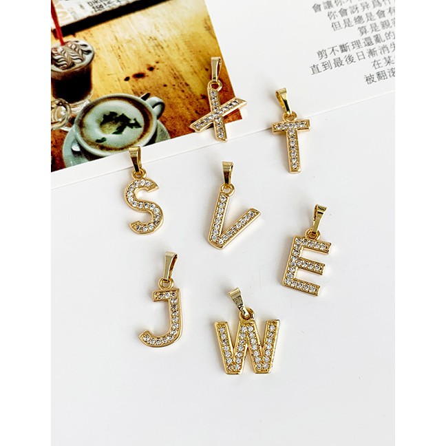 LRC Liontin Fashion Copper + Zircon Alloy Diamond Letter Necklace Pendant B-N