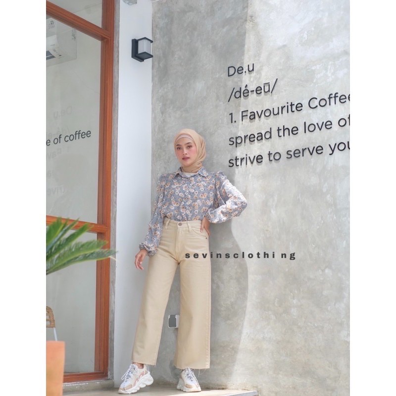 Sevins - highwaist jeans Kulot unfinished latte/cream/kulot jeans wanita/korean fashion