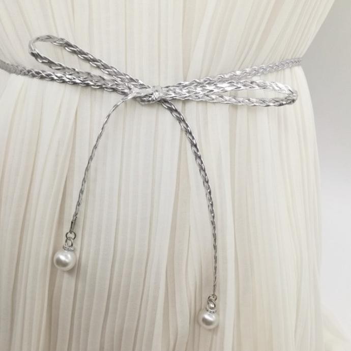 9Q7 Ikat Pinggang Kulit PU Kepang RUMBAI PEARL Tali Aksesoris Fashion Wanita Womens Leather Belt ○