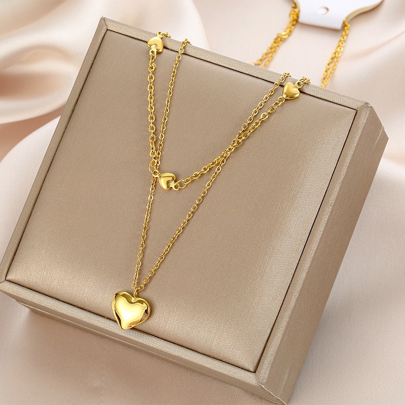 Kalung love dua layer Titanium Korea Style Wanita Anti Karat