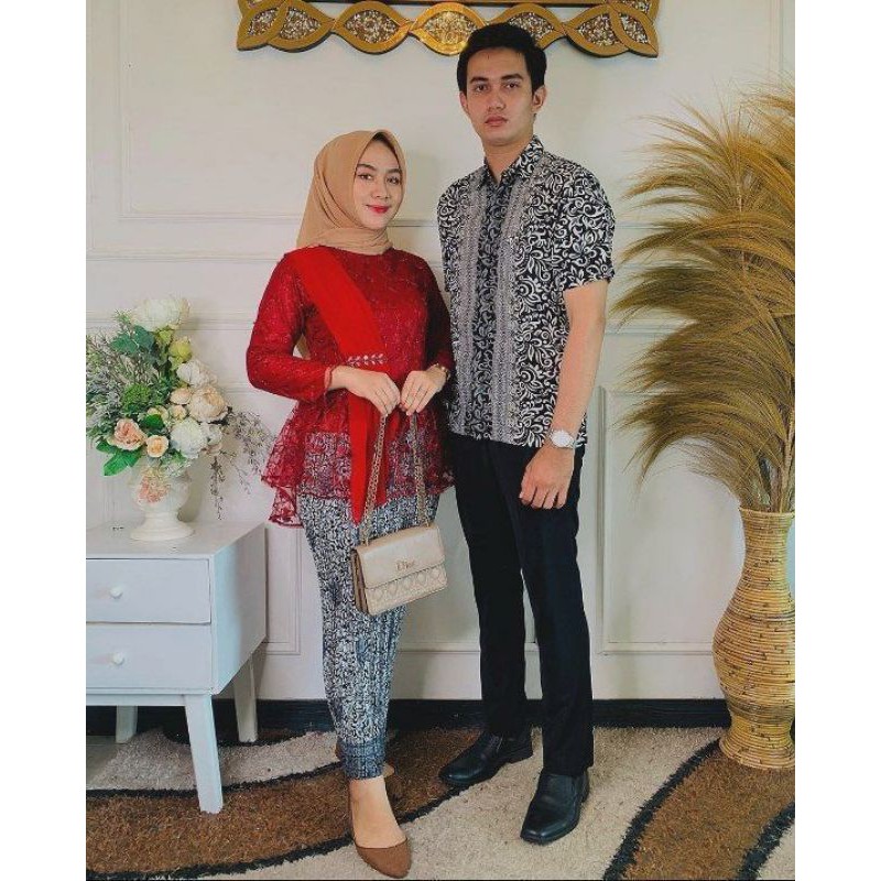 BATIK COUPLE KEBAYA BROKAT SEMISUTRA PLISKET COUPLE KEBAYA KONDANGAN COUPLE KEBAYA