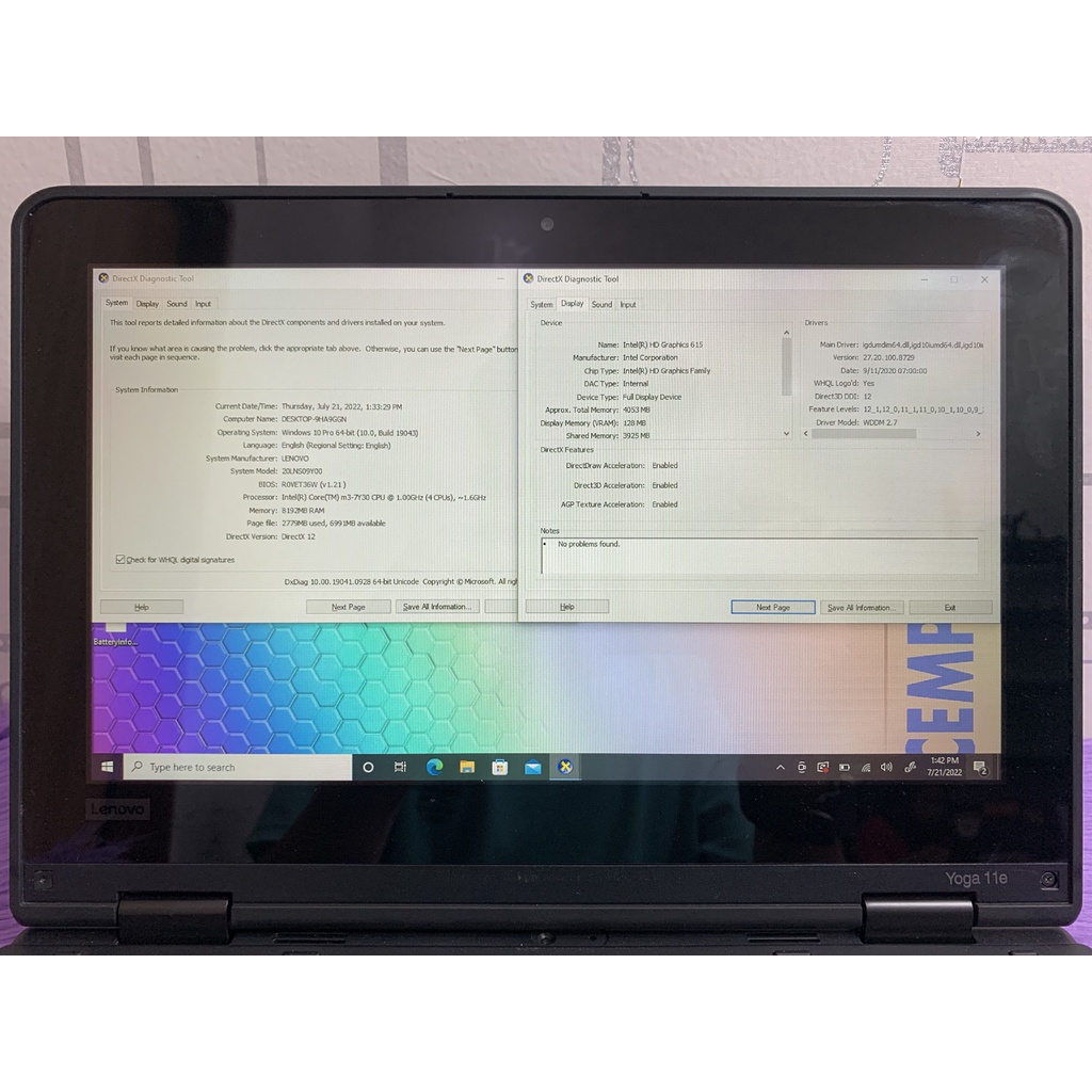 Lenovo Yoga 11e Core m3-7Y30 8GB SSD 256GB 2in1