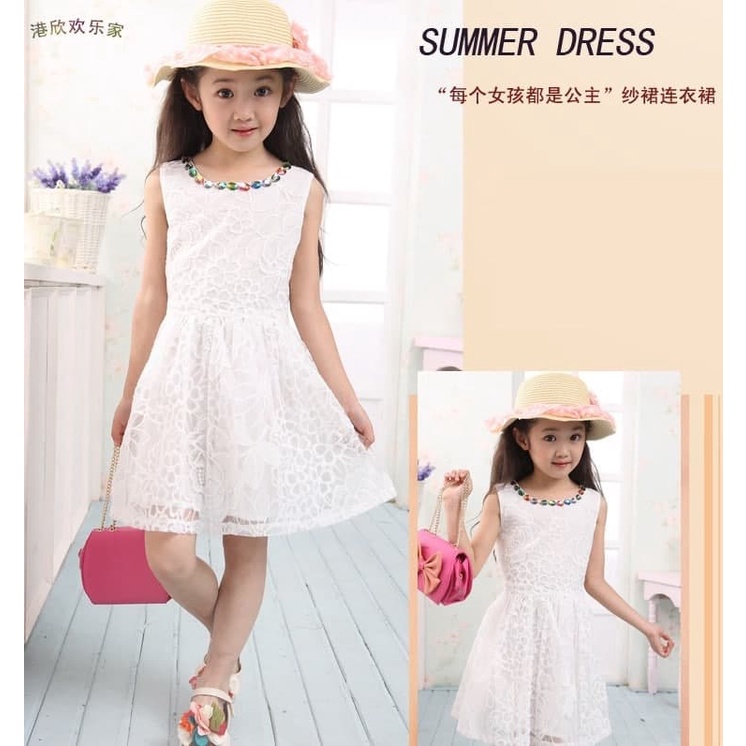 Promo !! Dress anak perempuan Dress white rose brukat cute import uk 3-6th