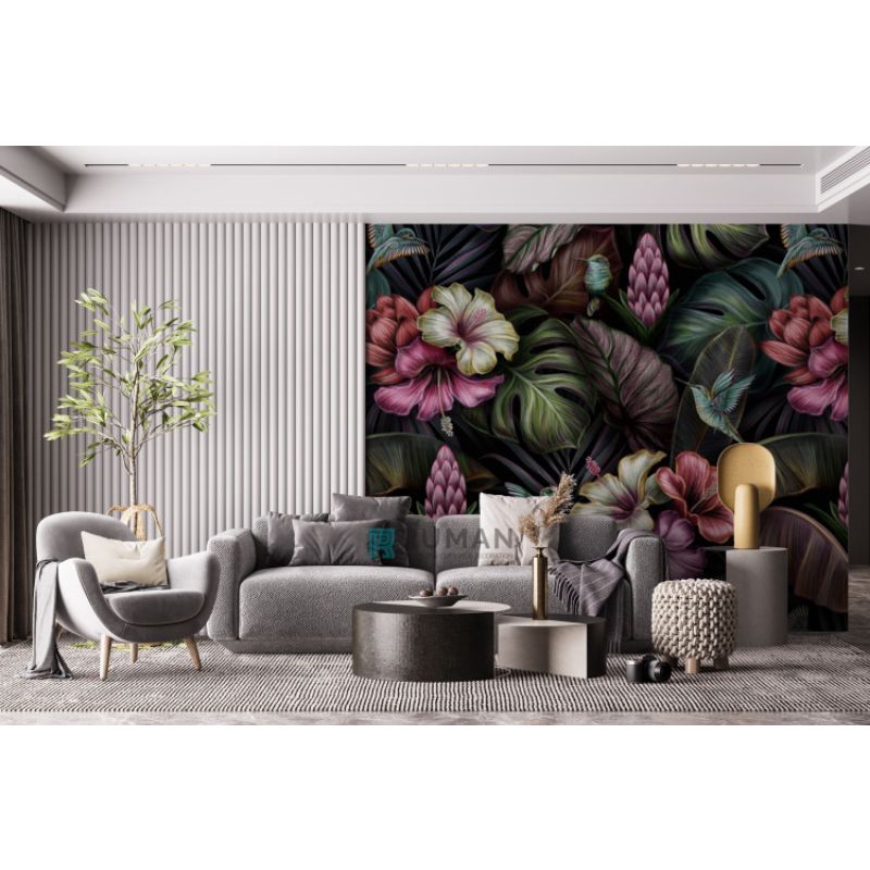 Wallpaper Dinding Custom 3D Photowall Background Motif Floral Bunga