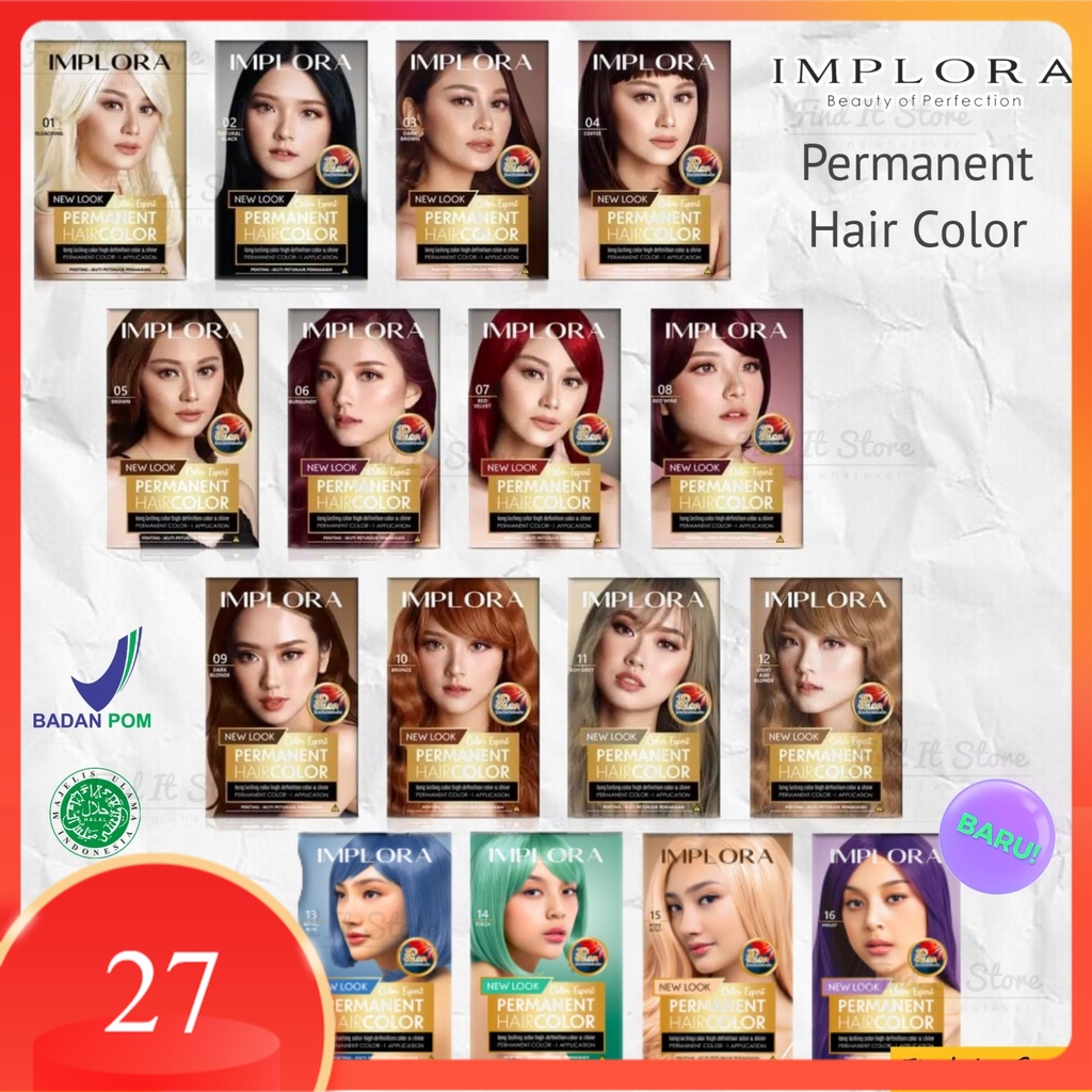 Implora Permanent Hair Color | Cat / Pewarna Rambut | BPOM