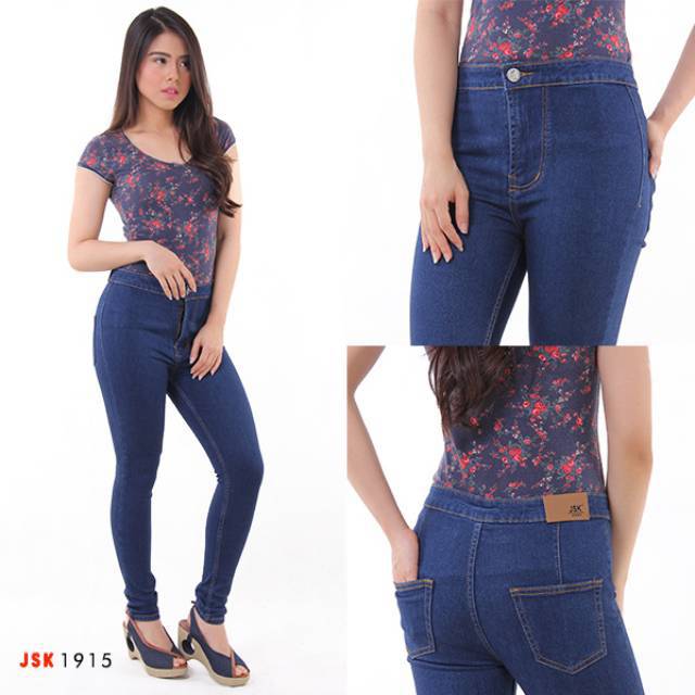 Highwaist Panjang Celana Wanita Jeans Import Denim JSK Jeans Softjeans Putih pinggang