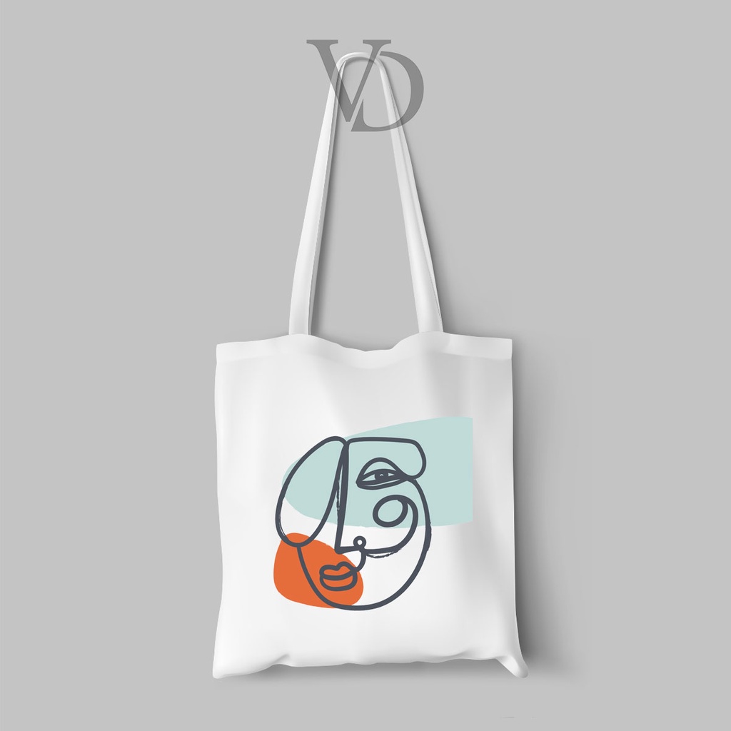 TOTE BAG KANVAS MOTIF ABSTRACT ART FACEMUKA / AESTHETIC TOTE BAG / TAS BELANJA MOTIF  MUKA ABSTRAK