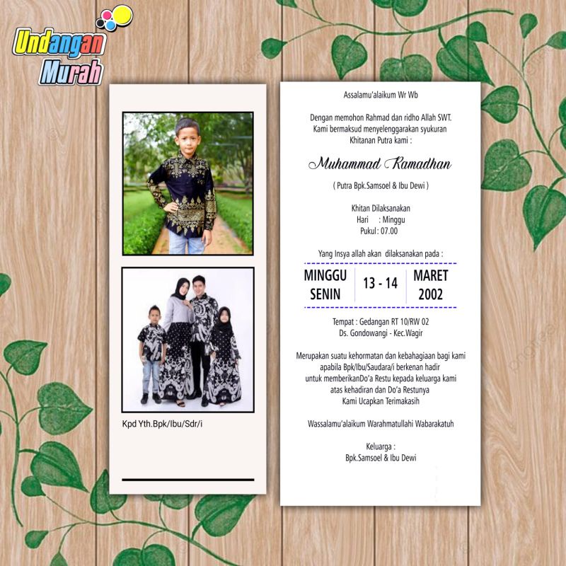 Undangan khitan murah / Undangan simpel / Undangan elegan
