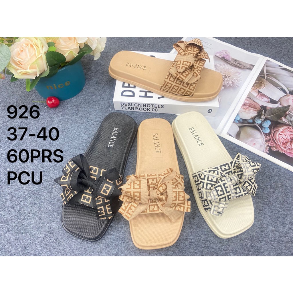 BALANCE Sandal Slop Wanita Import Jelly Elastis Bahan Sol Tebal Anti Slip Motif Pita 926