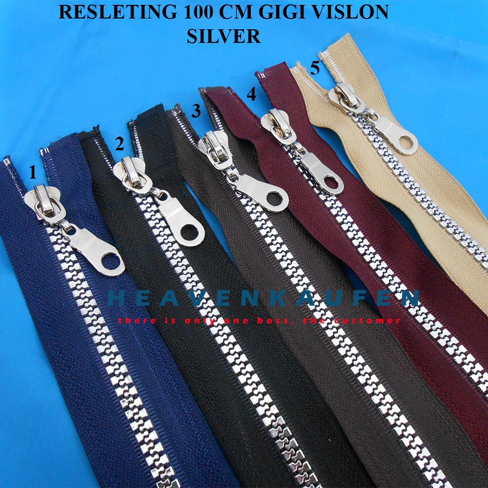 Resleting Zipper 100 cm (1 Meter) Gigi Vislon Silver Untuk Resleting Jaket Hoodie Abaya Gamis Dll