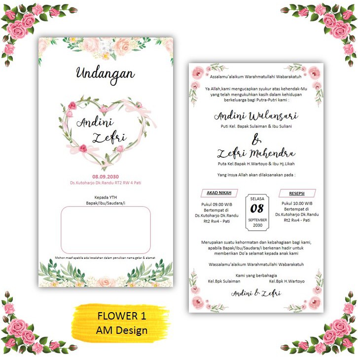 

Cetak Undanga Pernikahan Satu Lembar Bolak Balik Desain Flower Murah New