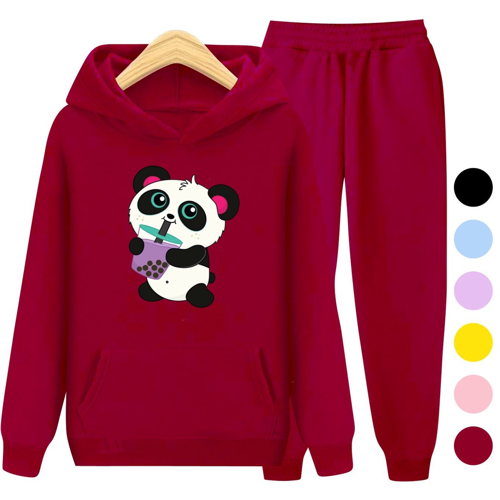 Setelan Anak Sweater Hoodie BOBA PANDA / Set Sweater Anak - Remaja Size S (3-5 Thn) M (5-7 Thn) XL(9-12 thn) XXL (13 + thn)