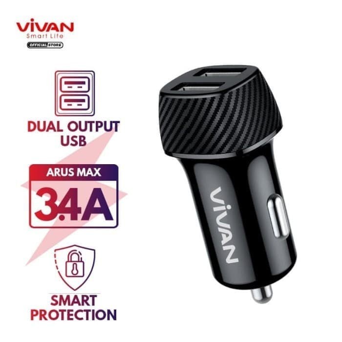 Vivan Car Charger CC02C 3.4A Dual USB Smart IC Quick Charging