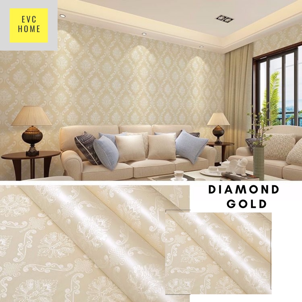 EVCHOME 45CM x 5M Wallpaper Sticker 3D Dinding KOREA PREMIUM - Wallsticker Emboss-Diamond Gold