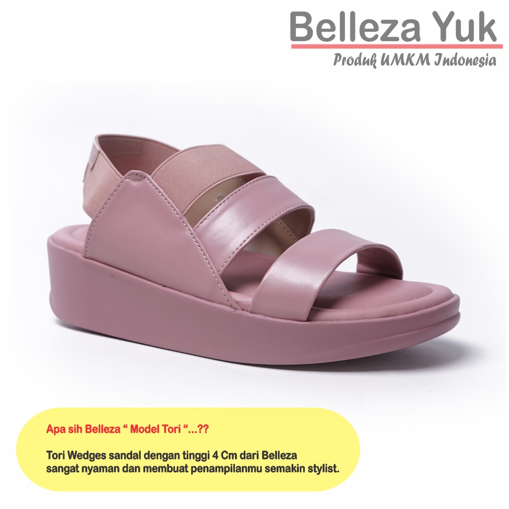 BELLEZA YUK -  Sepatu Sandal Wanita Wedges BELEZA TORI Model Tali Strap belakang Hak Tinggi Sole 4cm Spatu Sendal Bellezza Size 36 37 38 39 40 Warna Peach Pink Casual Santai Pergi Jalan Belezza Premium Terbaru Shoes Ori Original Mall Official Store Promo