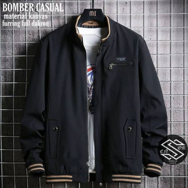 Jaket bomber pria canvas cassual sensor terbaru