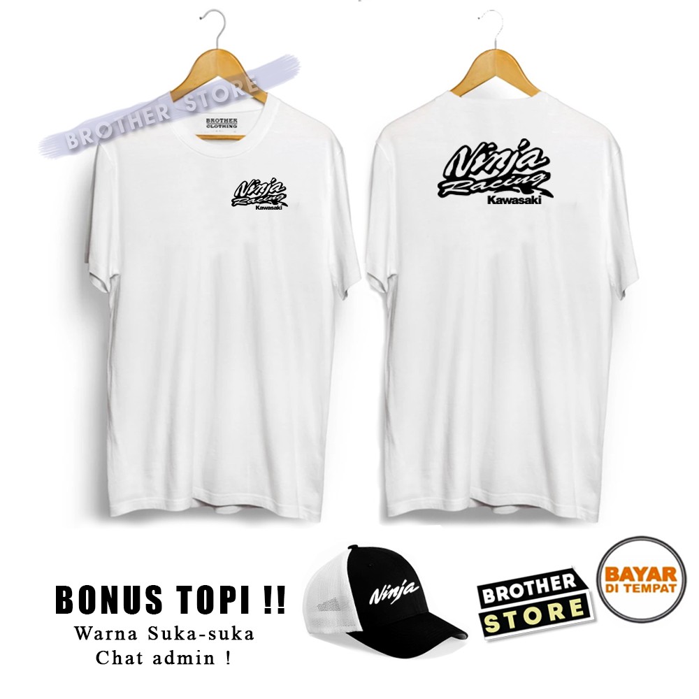 Bonus Topi !! Kaos Distro Pria Kawasaki Racing White Premium