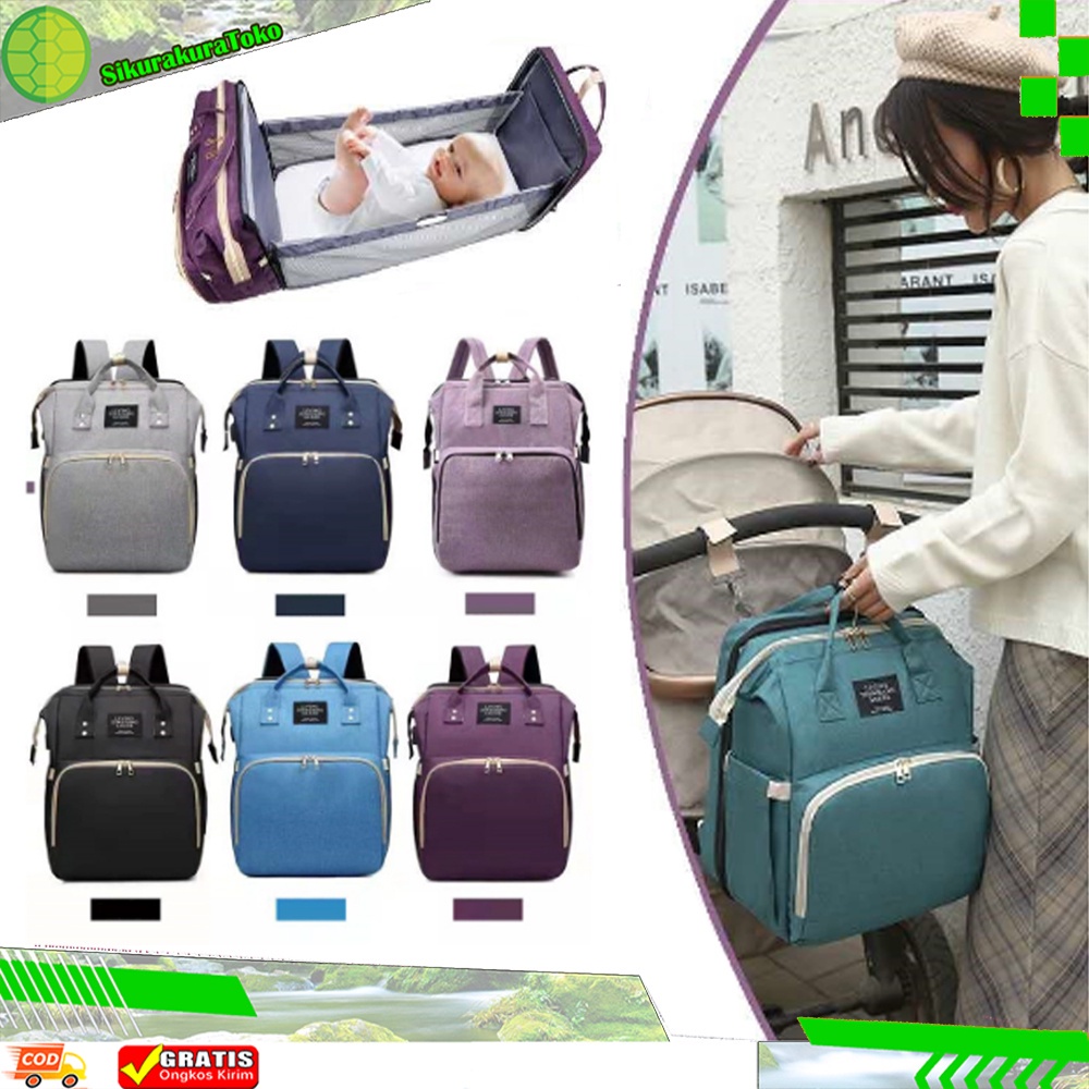 (NCS) Tas Bayi Multifungsi Tempat tidur lipat Baby diapers bag Perawatan Perlengkapan Ransel Backpack Canvas Anti Air